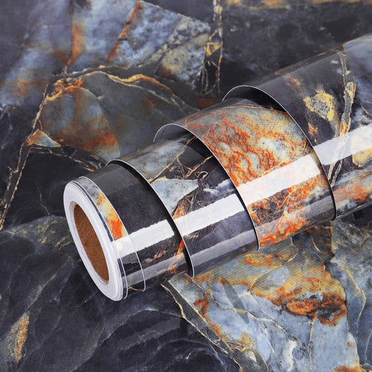 Glossy Blue Stone Marble Self-Adhesive Removable Wallpaper
