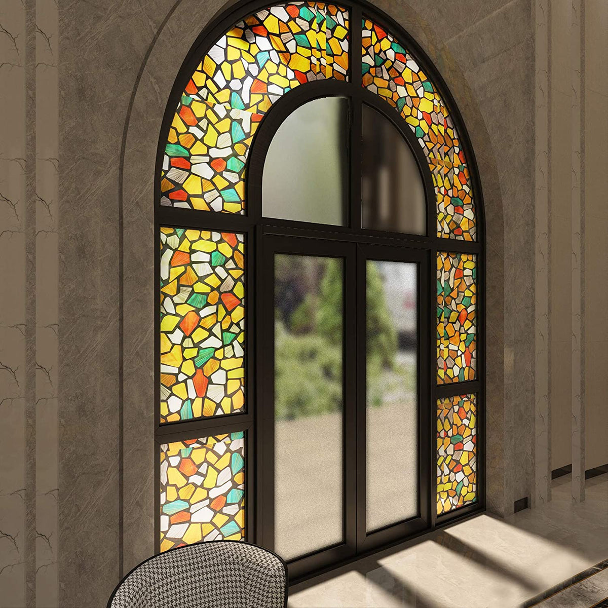Multicolor Stone Window Film – Textured Glass Design