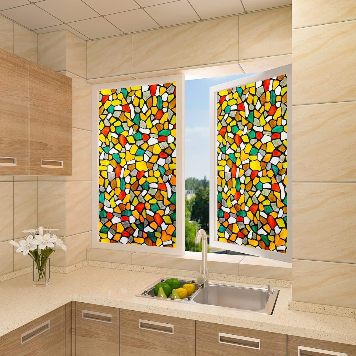Multicolor Stone Window Film – Textured Glass Design