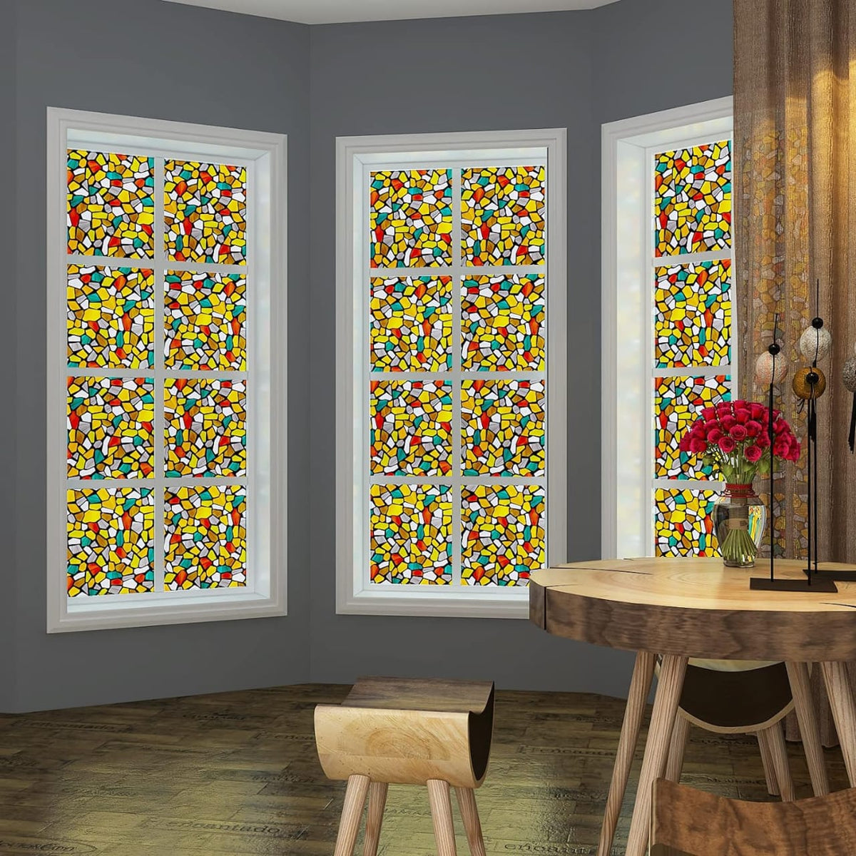 Multicolor Stone Window Film – Textured Glass Design