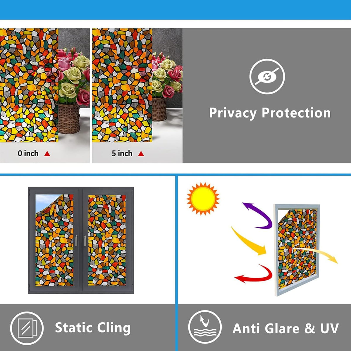 Multicolor Stone Window Film – Textured Glass Design